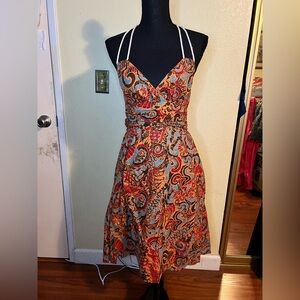 Moulinette Soeurs Anthropologie Dress in Red and Blue Paisley